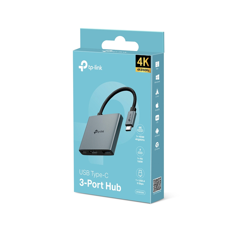 TP-Link UH3020C interface hub USB Type-C 5000 Mbit/s Grå - Billede 2