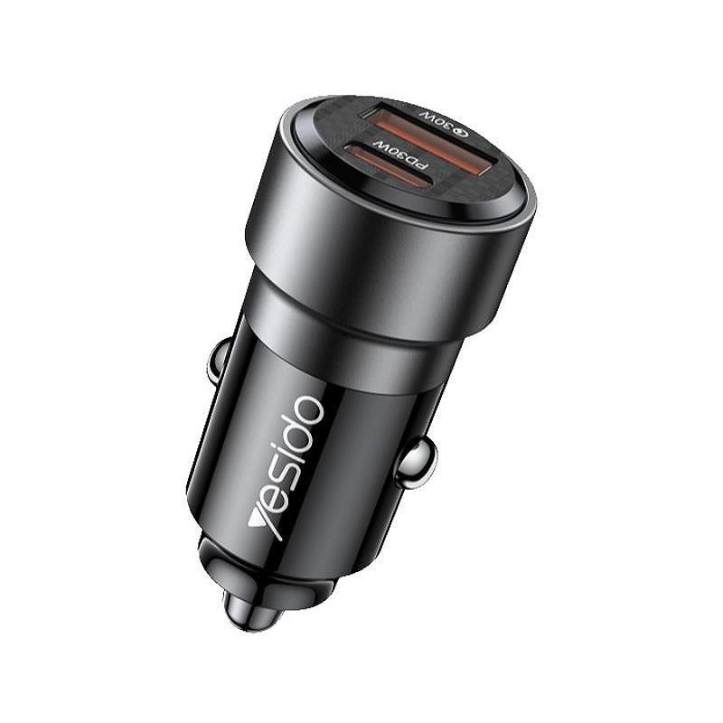 YESIDO CAR CHARGER Y54 60W QC3.0 USB-A+C + TYPE-C/LIGHTNING CABLE 60W BLACK