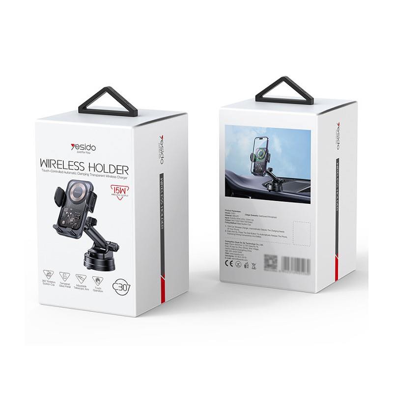 YESIDO CAR HOLDER C307 WIRELESS 15W BLACK - Billede 2