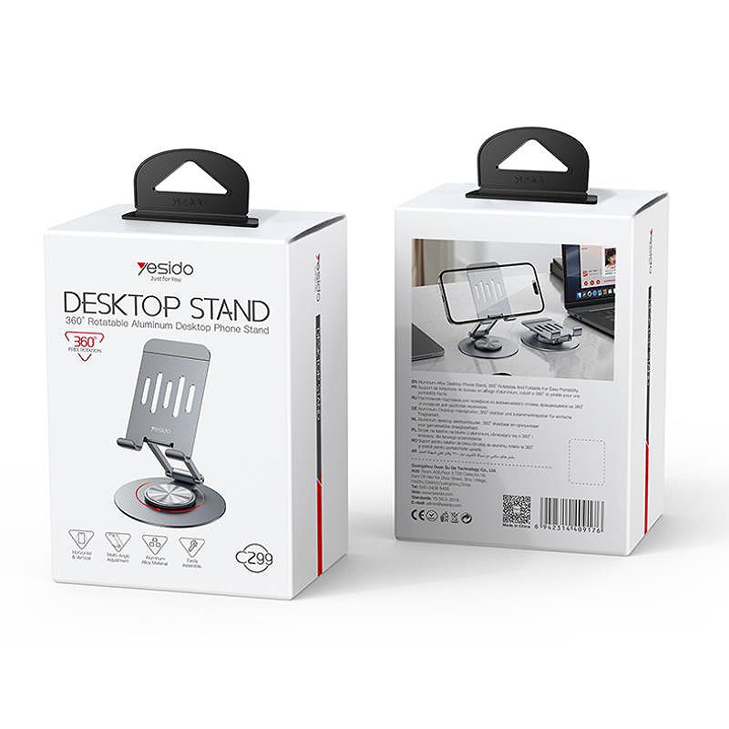 YESIDO UNIVERSAL DESK HOLDER C299 FOLDABLE ROTARY SILVER - Billede 2